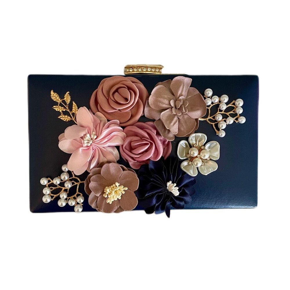 Milisente Evening Bag for Women, Flower Wedding Evening Clutch Purse Floral-Navy